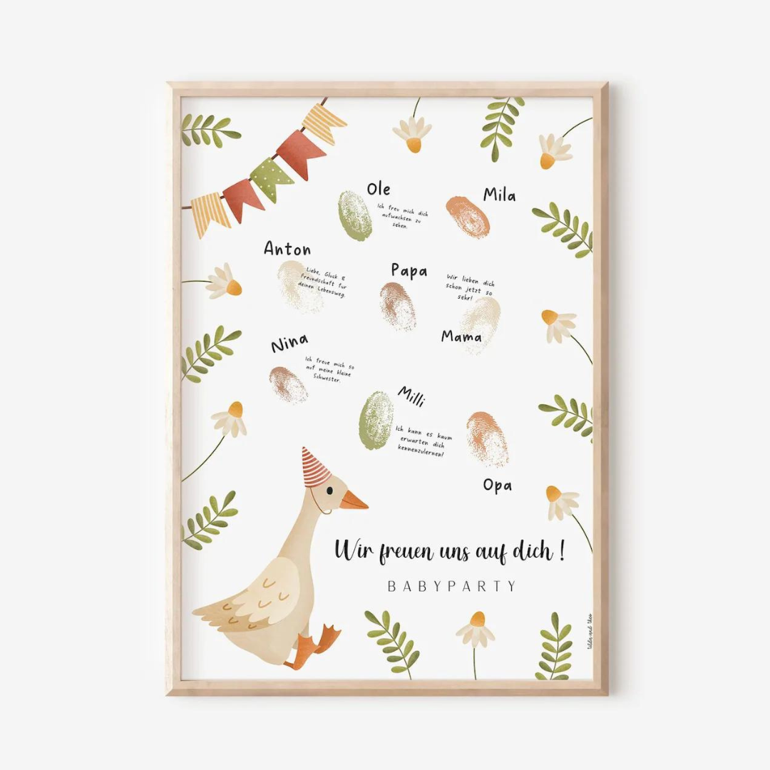Babyparty Gästebuch Gans - Fingerabdruck Gästebuch