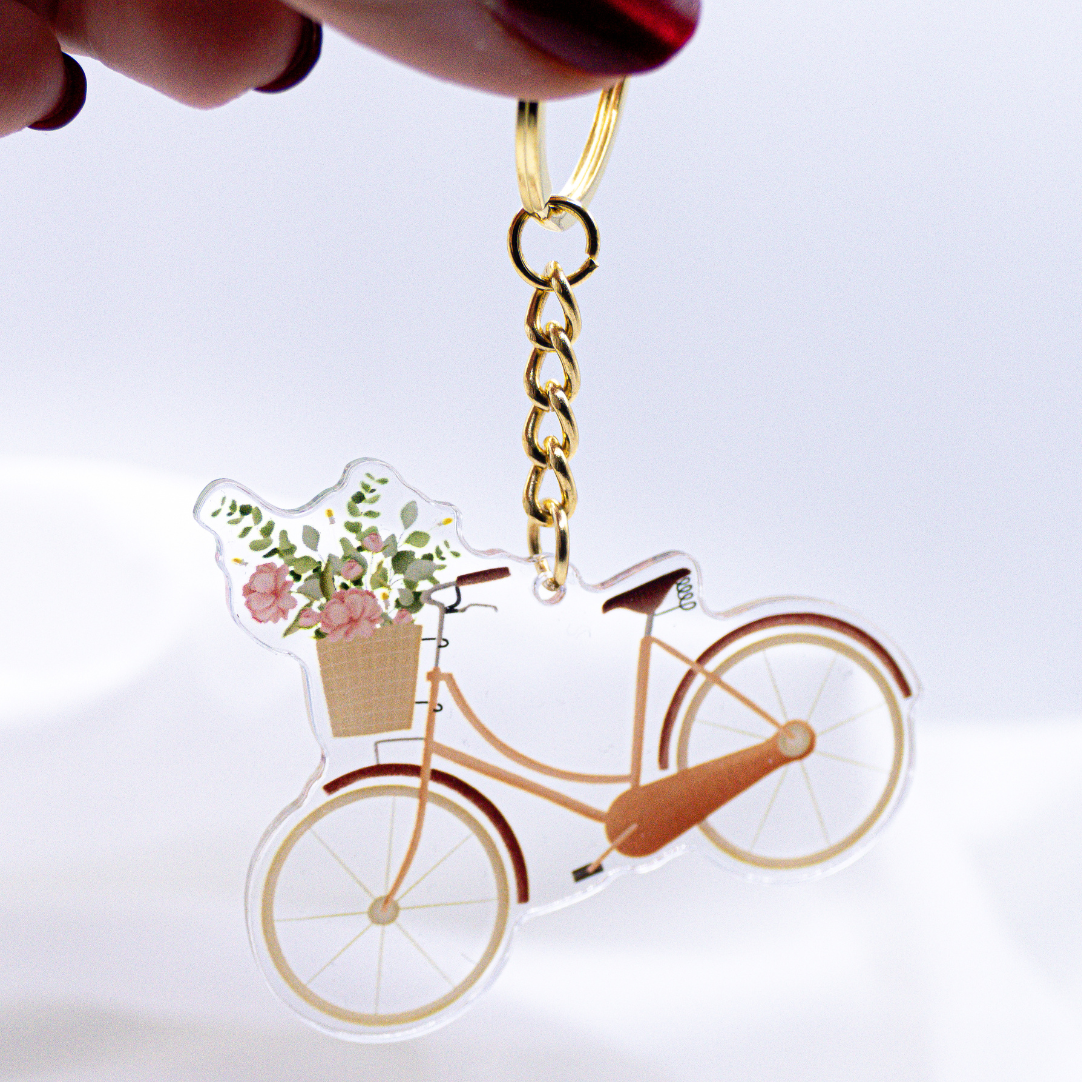 Schlüsselanhänger Fahrrad Blumenkorb Acryl - Geschenk Einzug Frühling