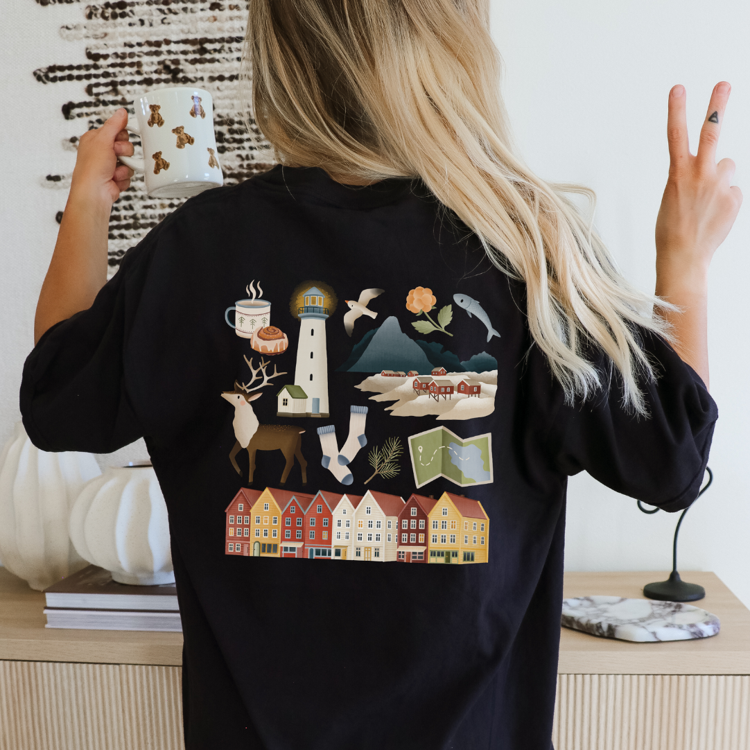 Tshirt Norwegen Reise - BIOBAUMWOLLE Skandinavien Lofoten Häuser Shirt - Norwegen Souvenir