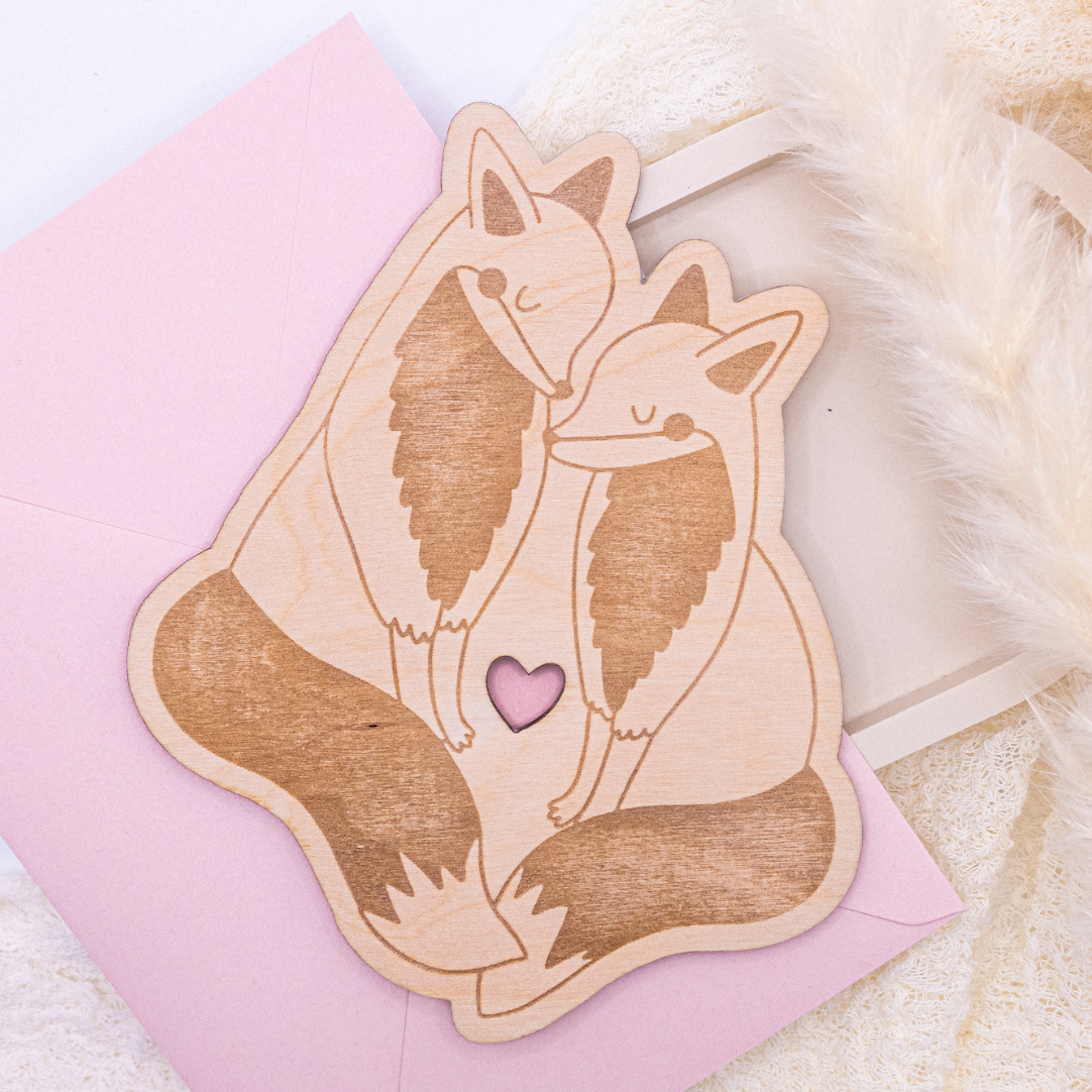 Postkarte aus Holz Fuchs Liebe - Holzkarte Hochzeit