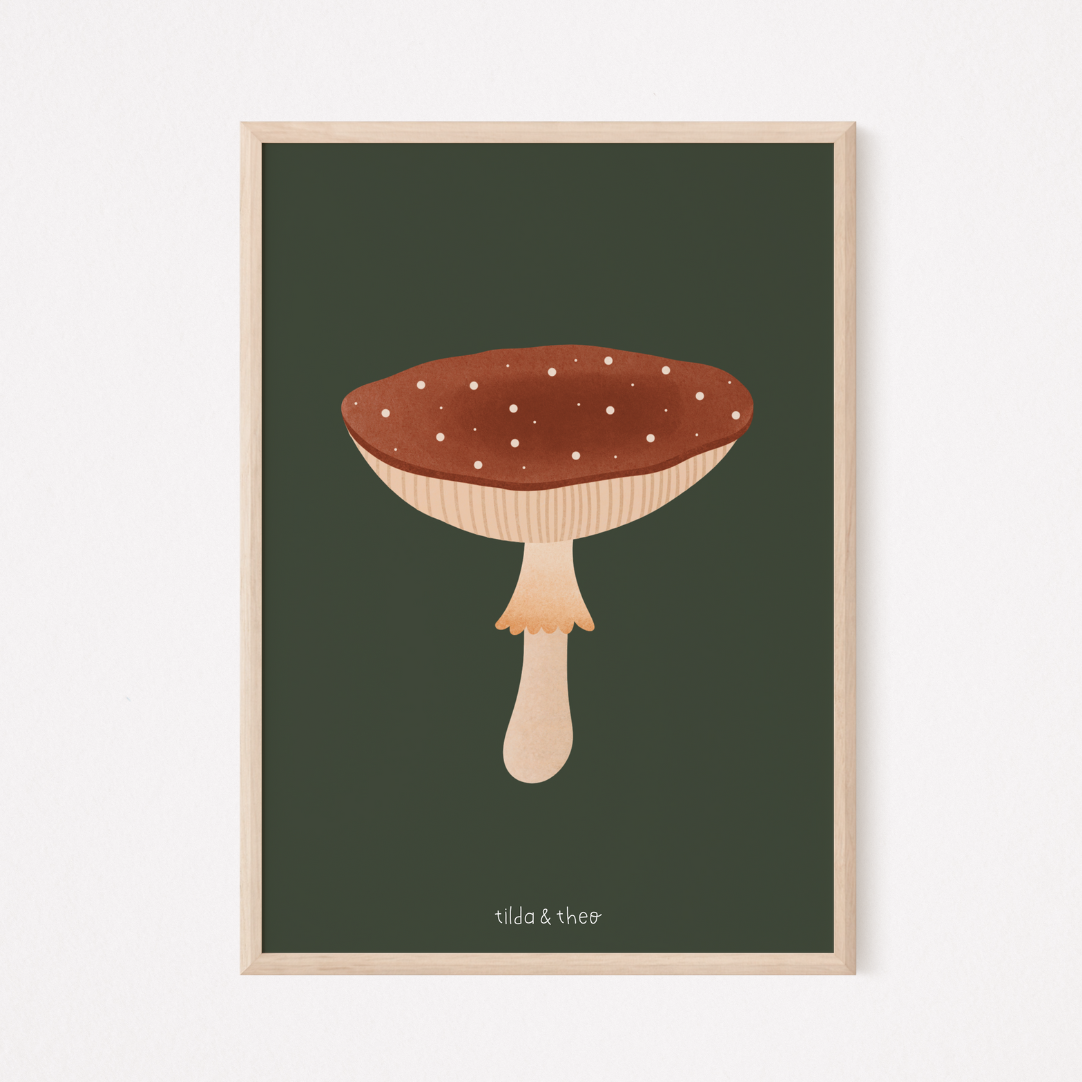 Poster Herbst Pilz Kunstdruck Fliegenpilz - Wanddeko Herbst Herbstposter