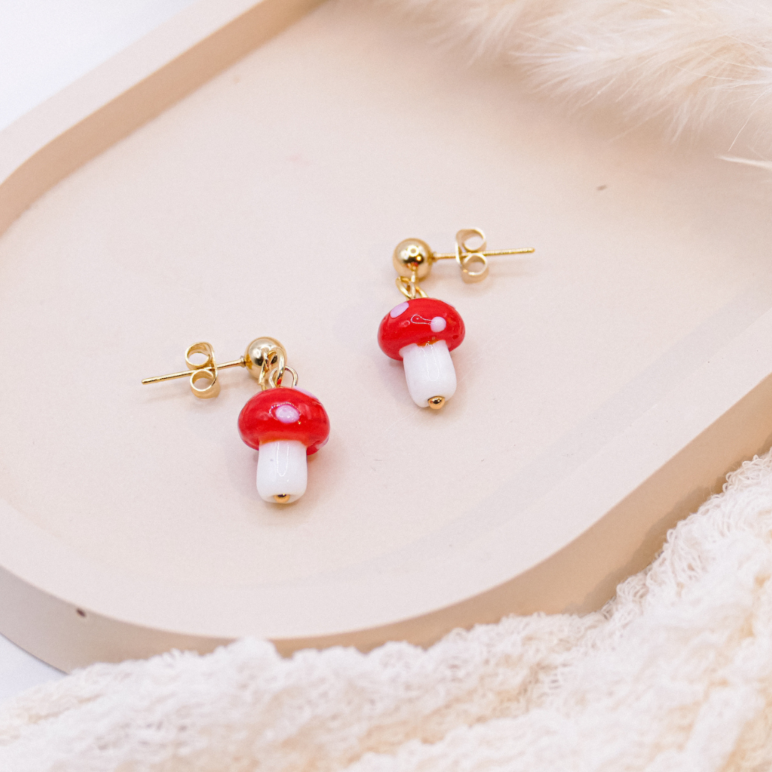 Ohrringe Pilze Edelstahl - leichte Ohrstecker Fliegenpilz Wald Pilz