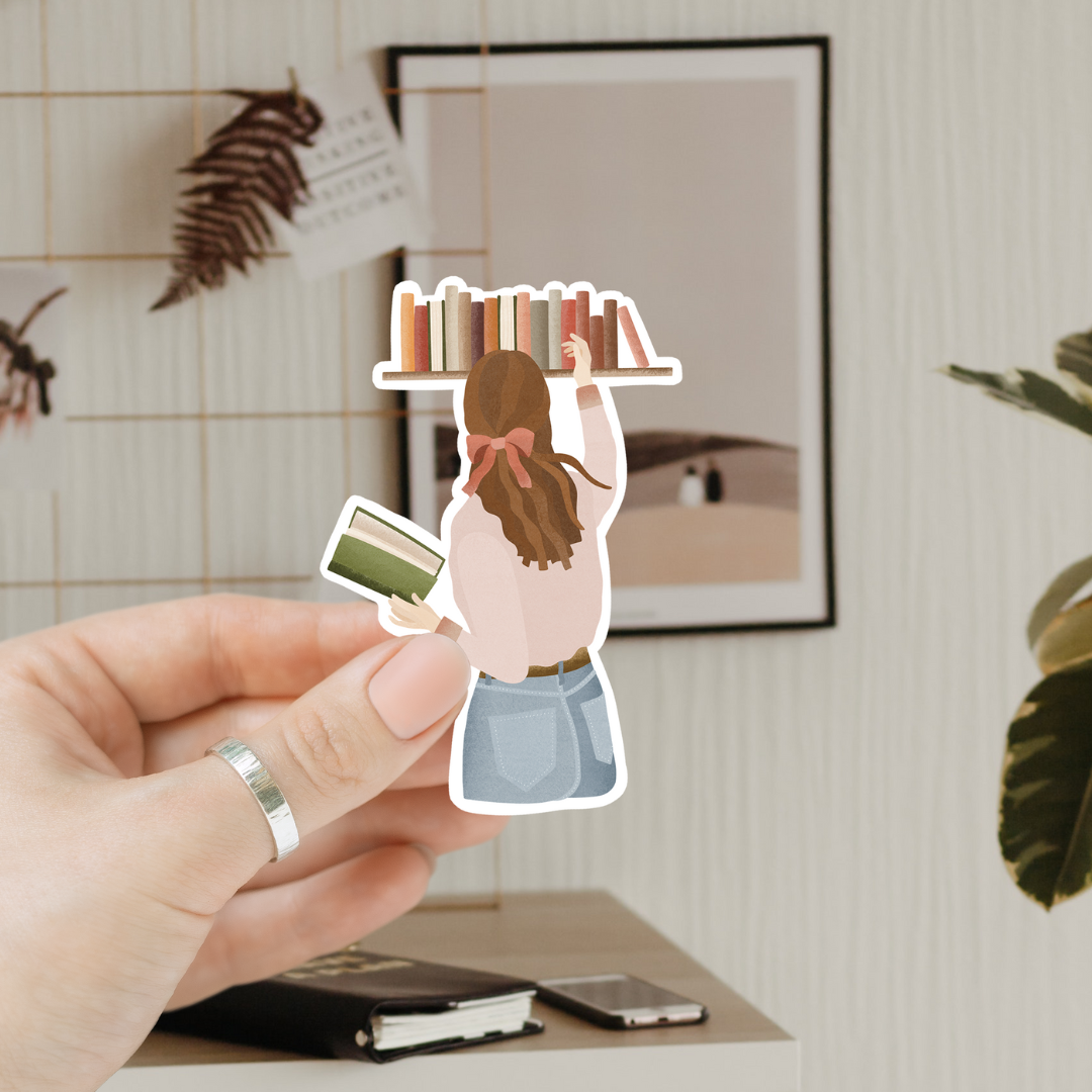 Sticker Mädchen im Buchladen Vinyl - Aufkleber Book Store Kiss Cut