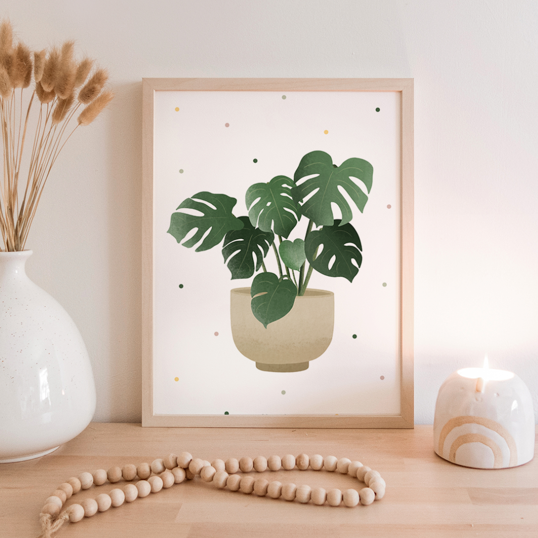 Poster Monstera im Topf Zimmerpflanze - Boho Pflanze Botanischer Print