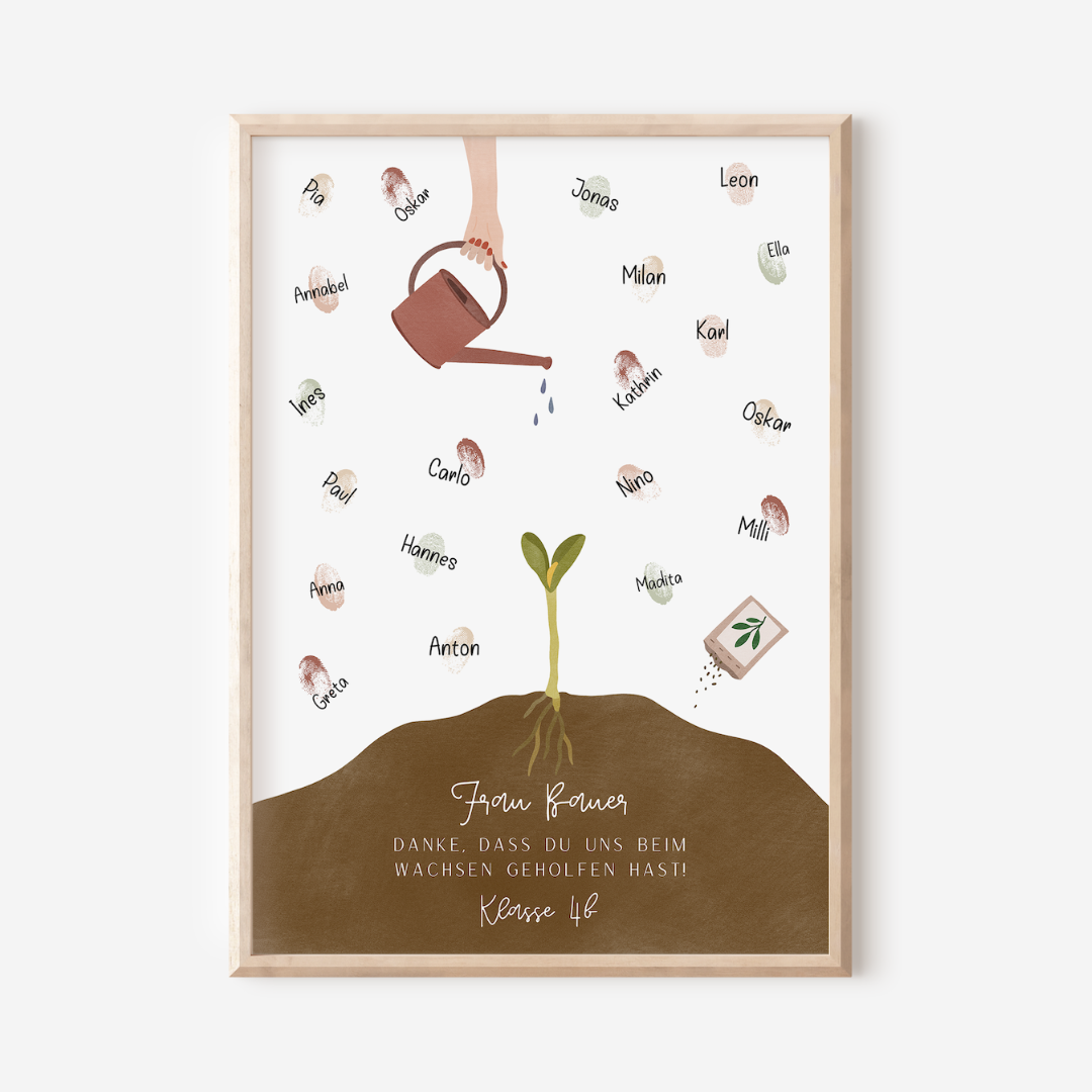 Abschiedsgeschenk Lehrer Wachsen - Fingerabdruck Poster Erzieherin Grow