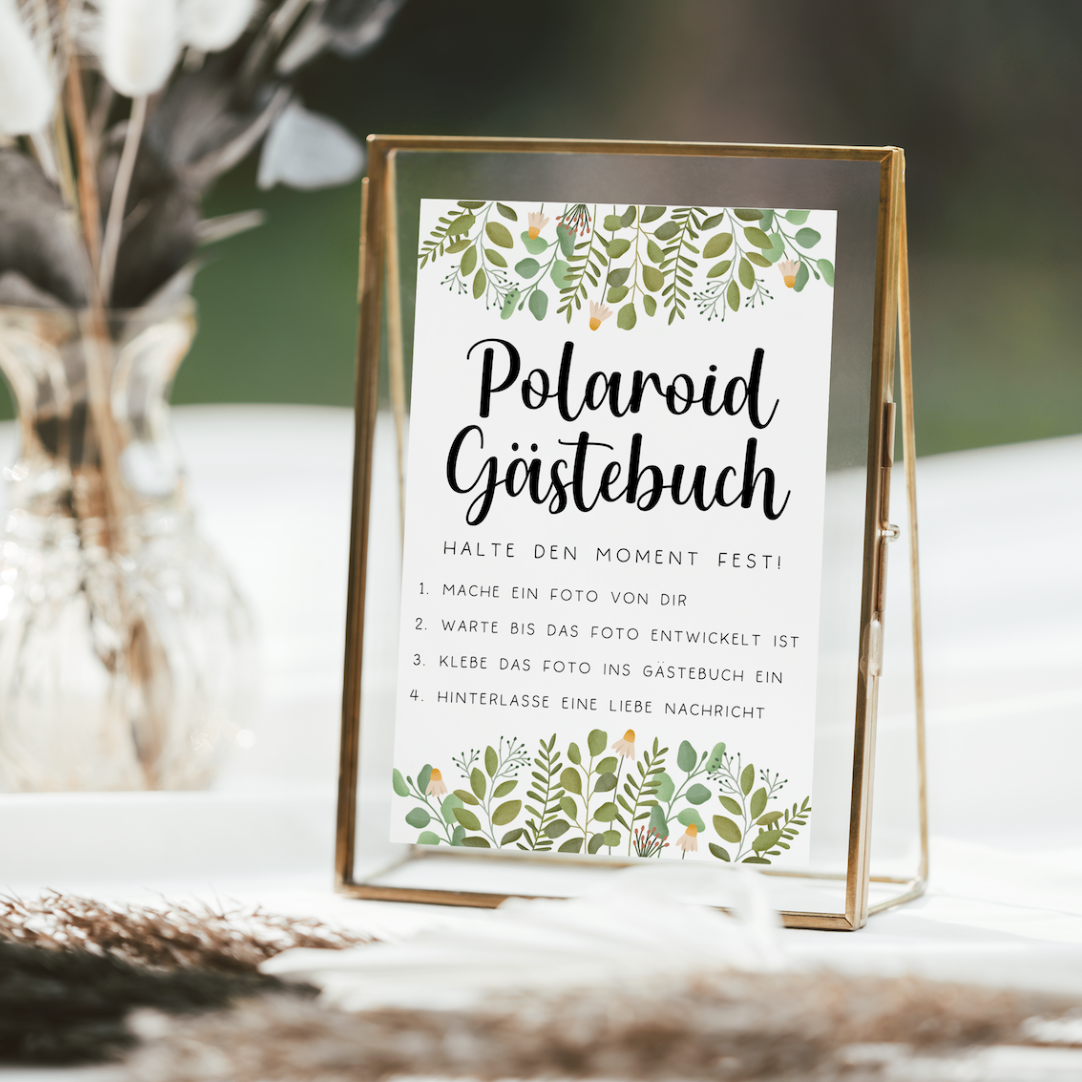 Schild Hochzeit Polaroid Gästebuch Eukalyptus - Hochzeitsdeko Schilder Gästebuch