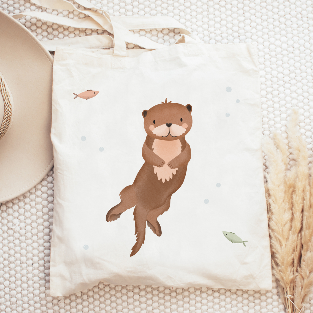 Stofftasche Otter Jutebeutel Tiere Waldtiere - Bibliothektasche Otter Geschenk Fische
