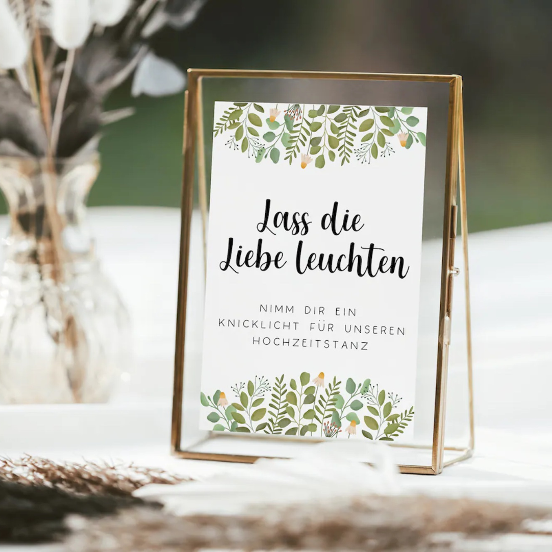 Schild Hochzeit Knicklichter Hochzeitstanz Eukalyptus - Hochzeitsdeko Schilder