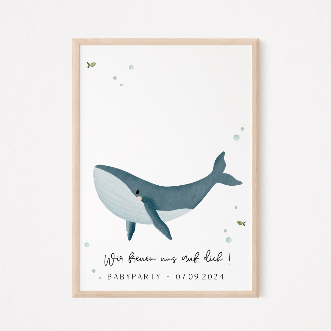 Babyparty Gästebuch Wal Meerestiere - Fingerabdruck Gästebuch Wale