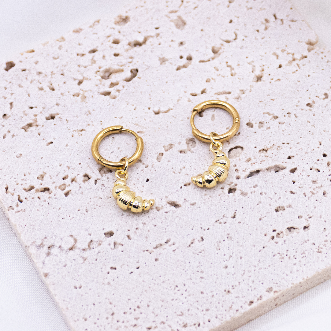 Ohrringe Croissant Creolen Gebäck - leichte Ohrstecker Croissant golden