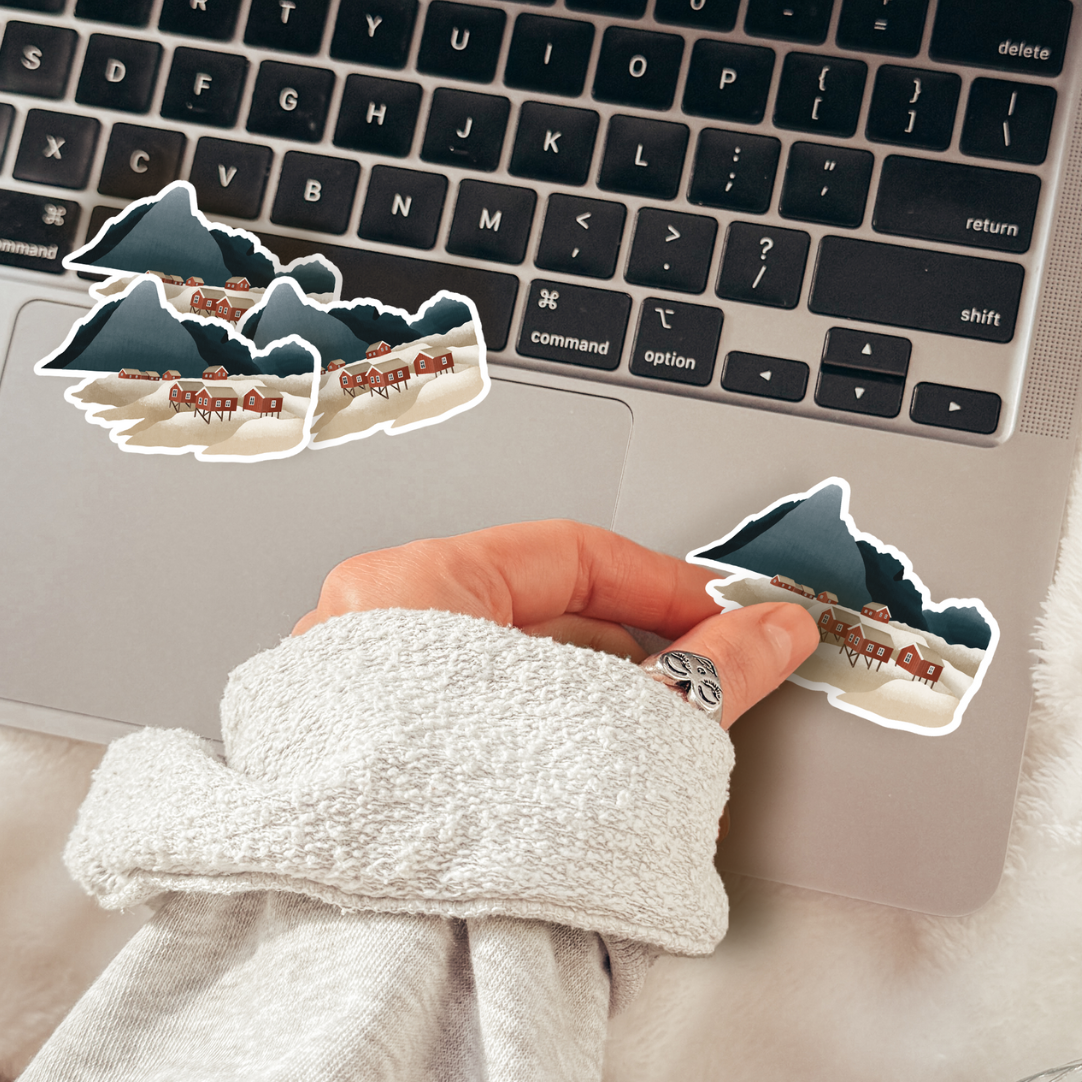Vinyl Sticker Norwegen Fjorde Lofoten rote Häuser Aufkleber - Skandinavien Kiss Cut Sticker