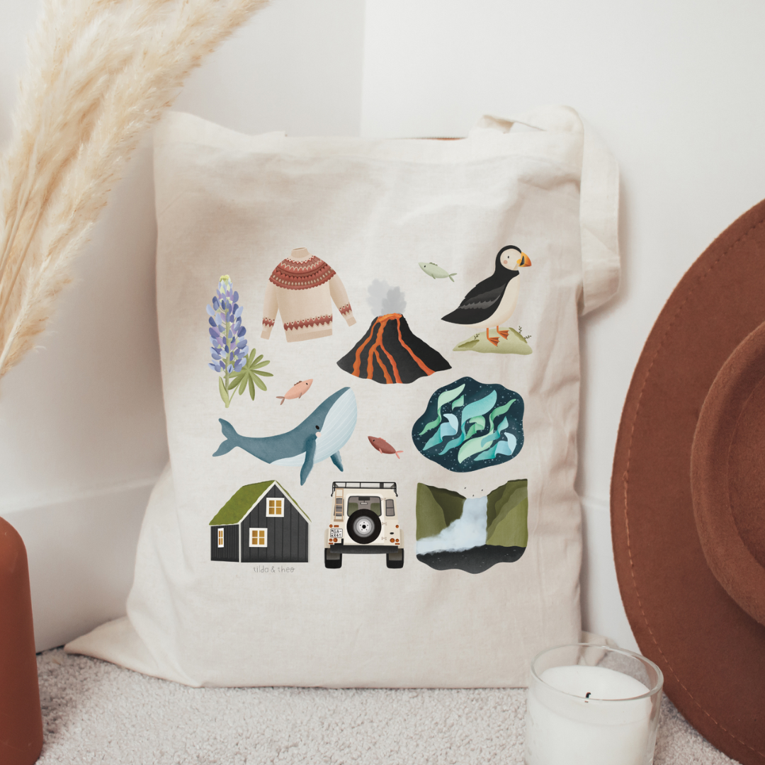 Stofftasche Island - Jutebeutel Skandinavien Einkaufstasche Reise