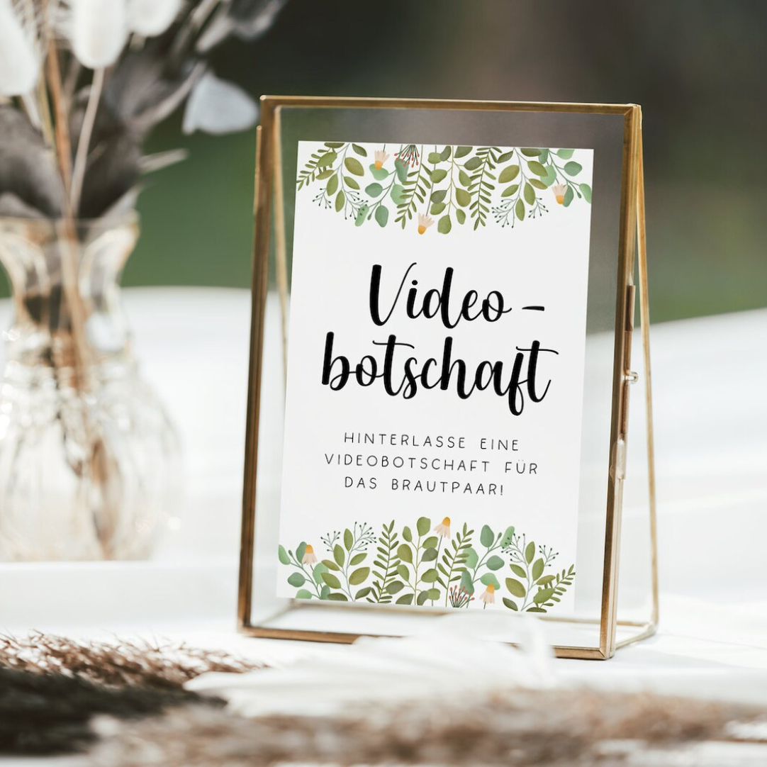 Schild Hochzeit Videobotschaft Gästebuch Eukalyptus - Hochzeitsdeko Schilder Gästebuch