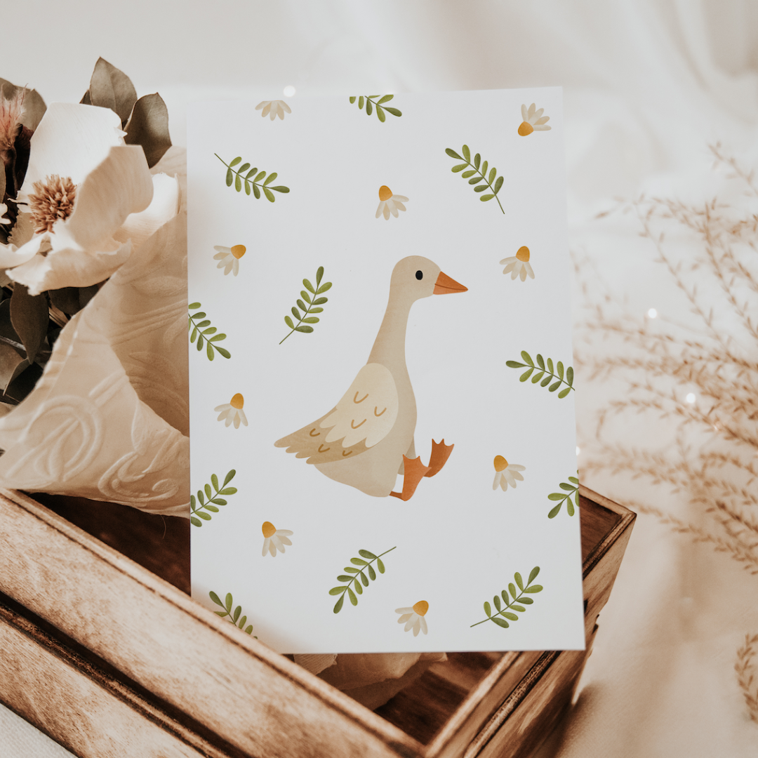 Postkarte Gans - Kinderkarte Ente
