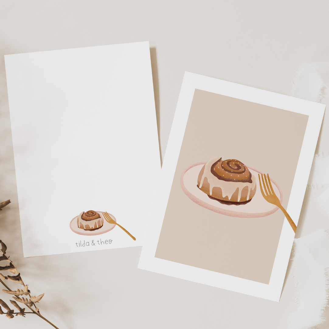 Postkarte Zimtschnecke Schweden - Grußkarte Frühstück Einladung Kanelbulle
