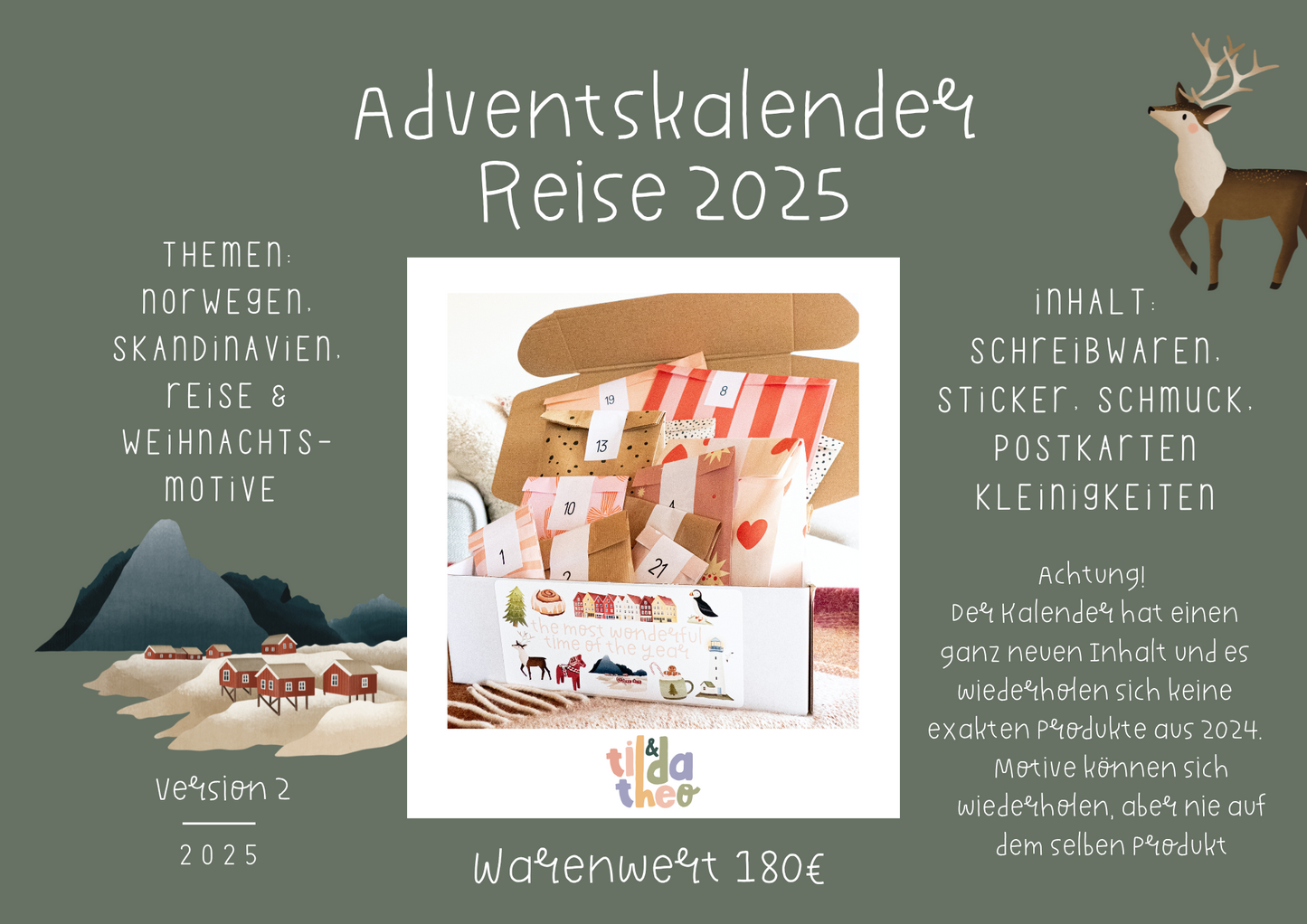 Adventskalender 2025 REISE Norwegen, Skandinavien & Weihnachtsmotive Geschenkbox oder MOTIVMIX - 180€ Warenwert Reisegeschenk Adventskalender Erwachsene