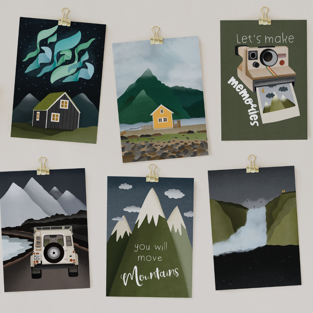 Postkarten-Set Reise Norden A6 Reisekarten Abenteuer Berge Skandinavien Berge