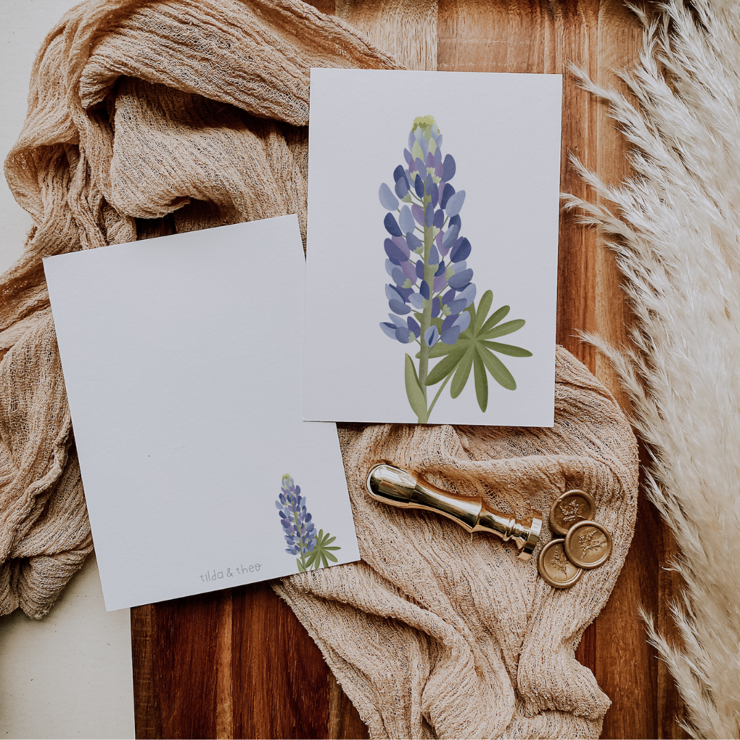 Postkarte Blume Lupinen - Botanische Grußkarte Lupinen Island