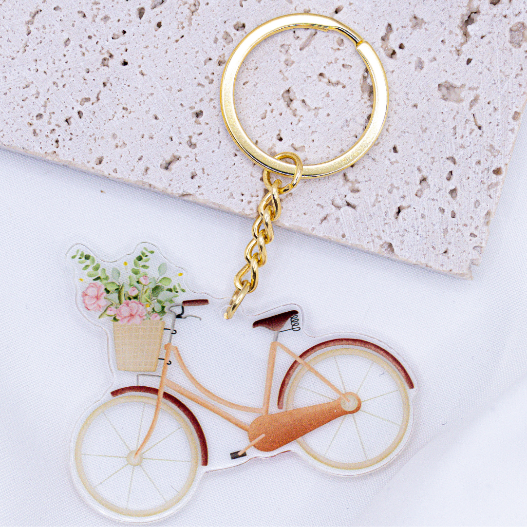 Schlüsselanhänger Fahrrad Blumenkorb Acryl - Geschenk Einzug Frühling