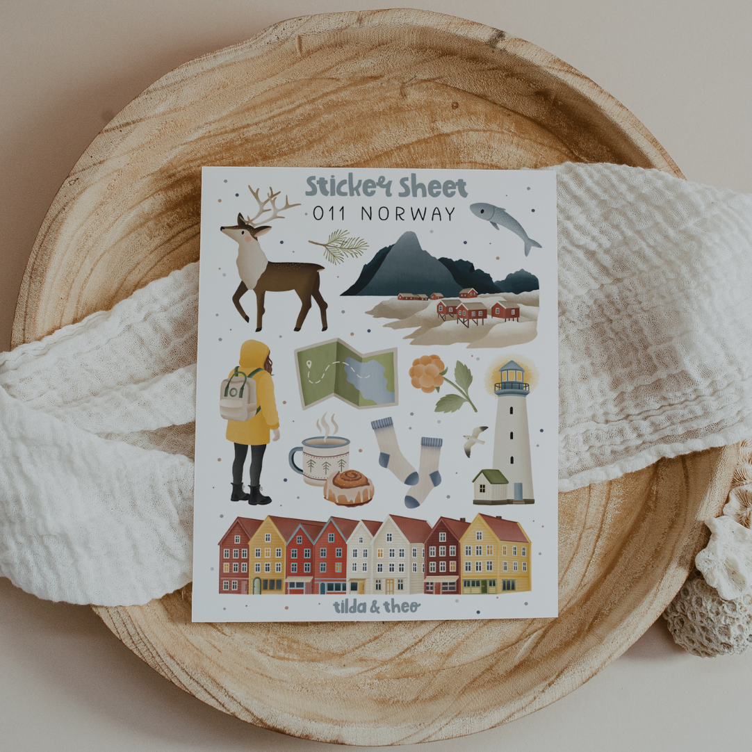 Sticker Sheet Norwegen - 011 / Skandinavien Reise - Abenteuer Reisetagebuch Häuser, Fjorde & Lofoten