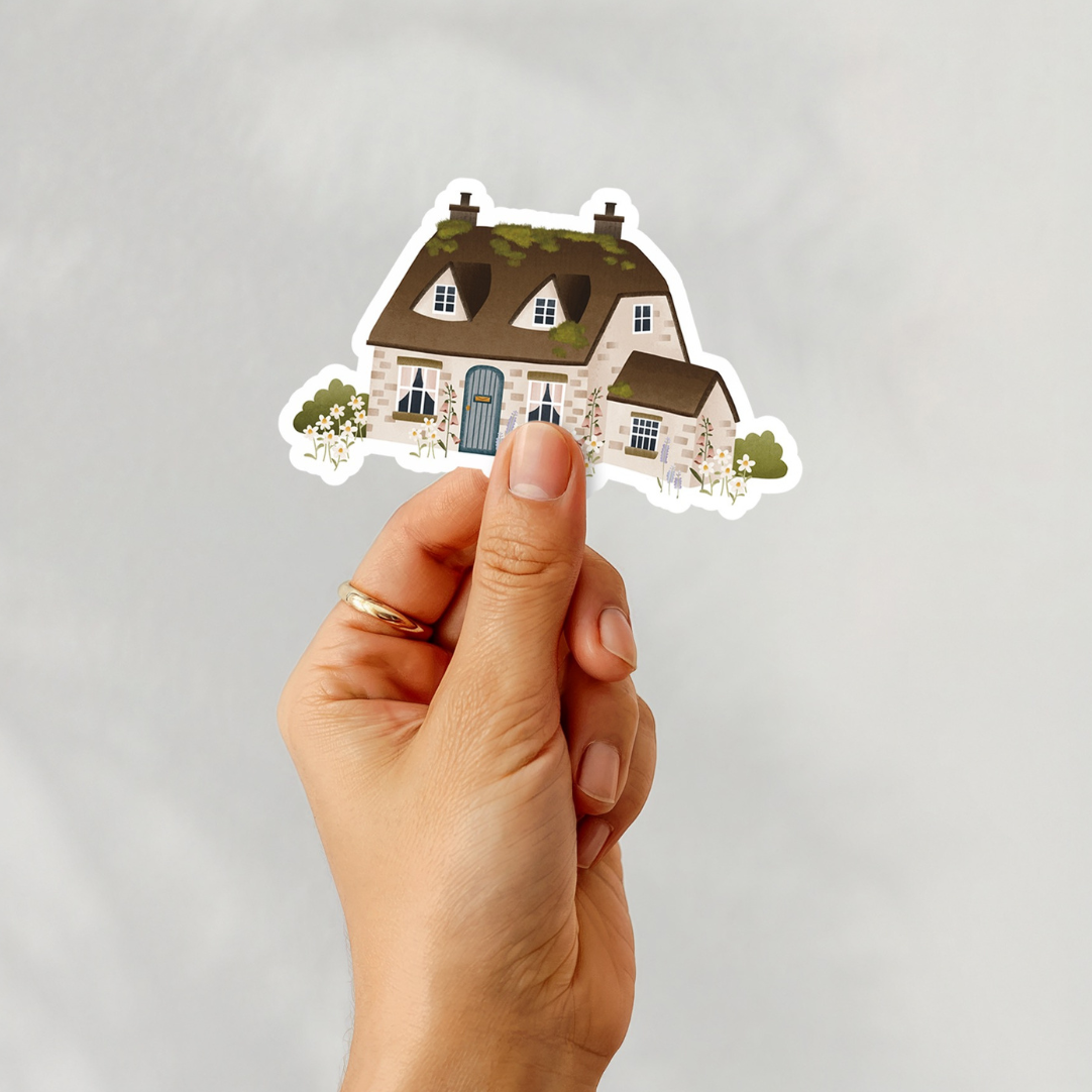 Vinyl Sticker Cottage mit Blumengarten Aufkleber - Englisches Cottage Kiss Cut Sticker