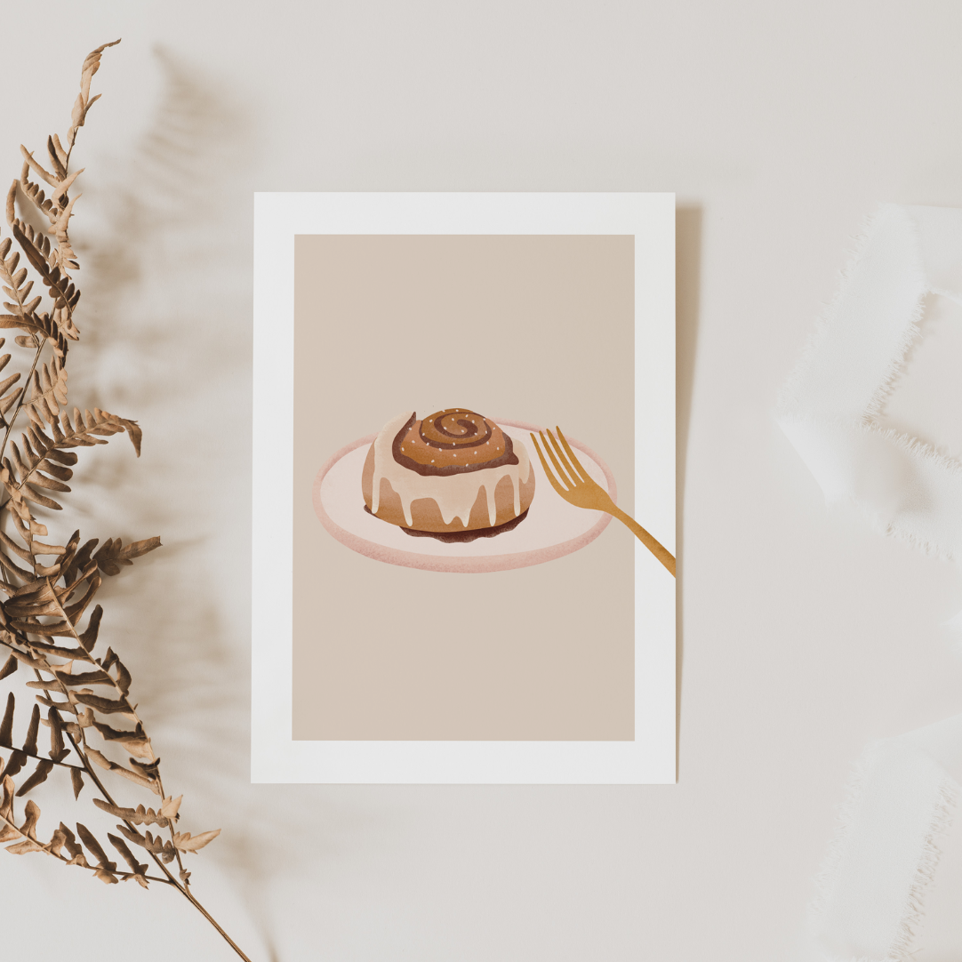 Postkarte Zimtschnecke Schweden - Grußkarte Frühstück Einladung Kanelbulle