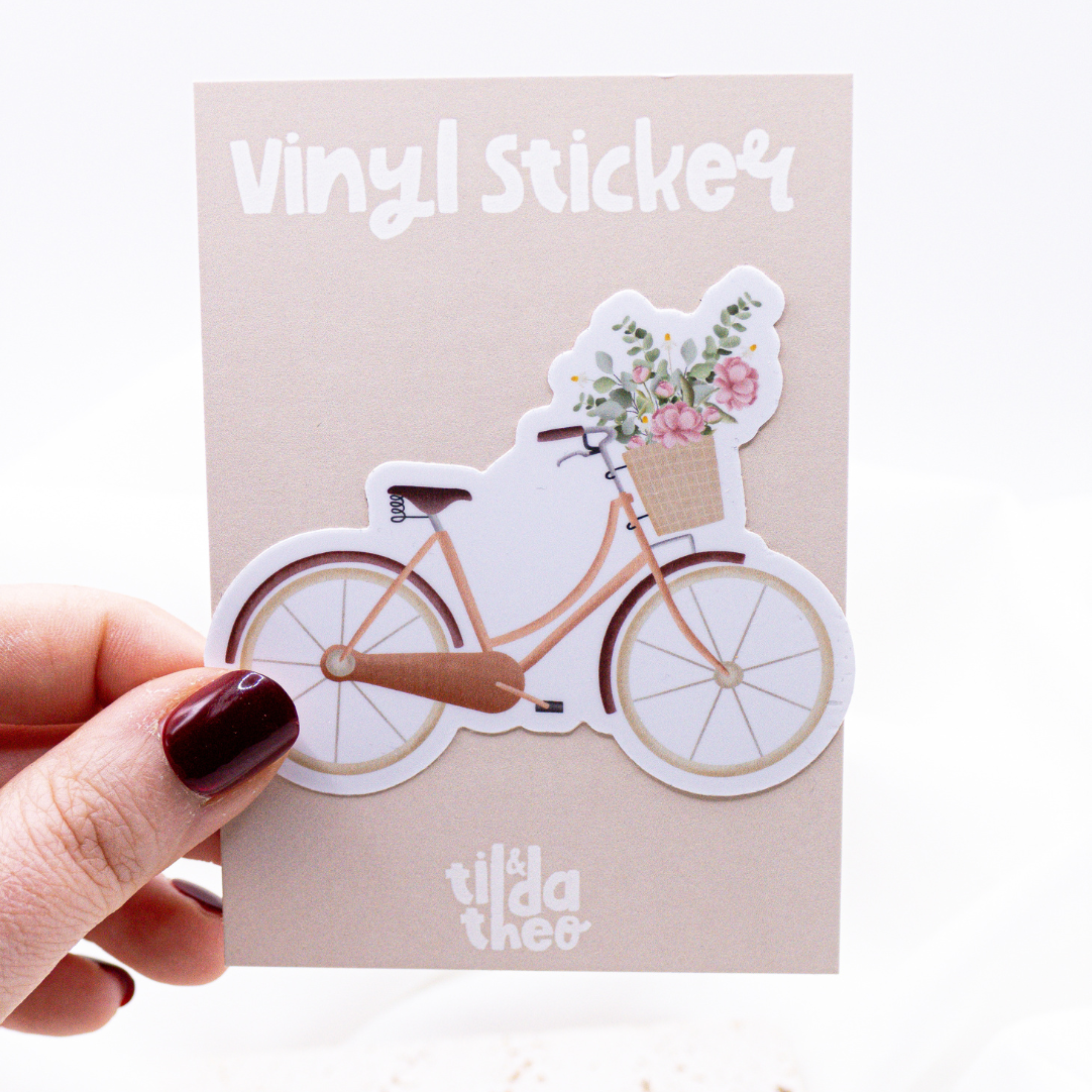 Sticker Fahrrad Blumen Vinyl - Aufkleber Frühling Blumenkorb Kiss Cut