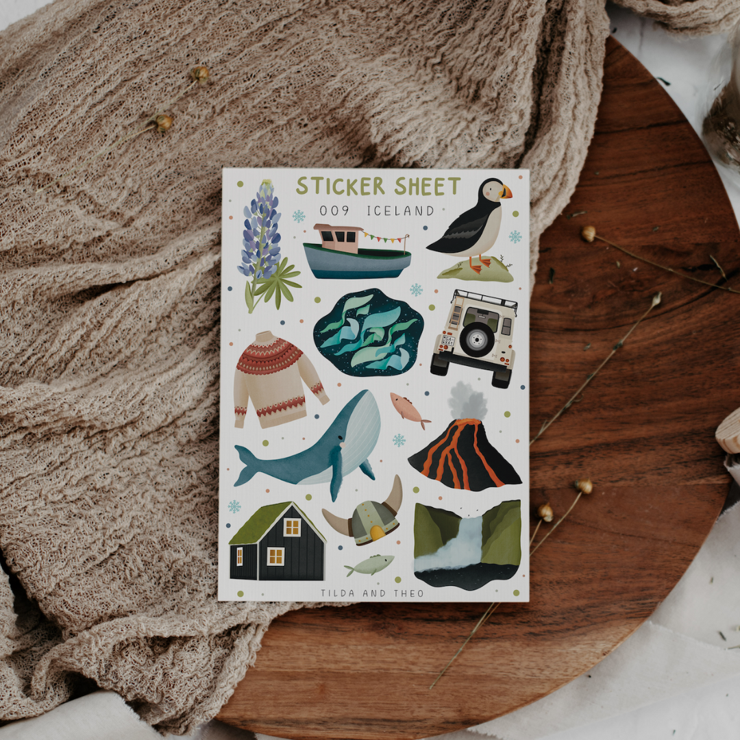 Sticker Sheet Island - 009 / Skandinavien Reise - Abenteuer Reisetagebuch