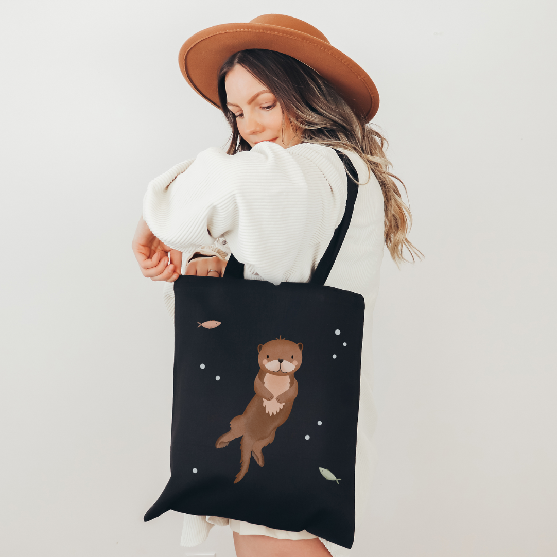 Stofftasche Otter Jutebeutel Tiere Waldtiere - Bibliothektasche Otter Geschenk Fische