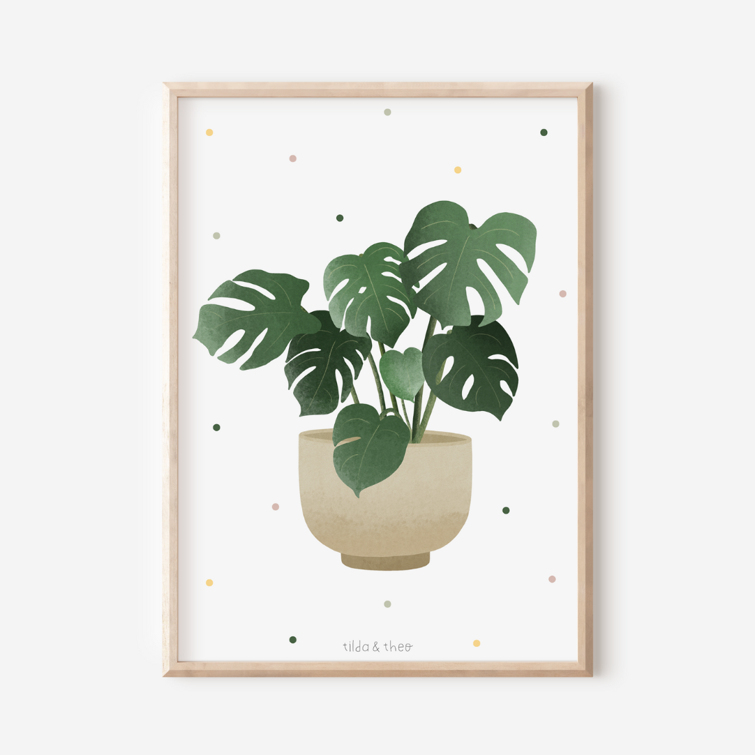 Poster Monstera im Topf Zimmerpflanze - Boho Pflanze Botanischer Print