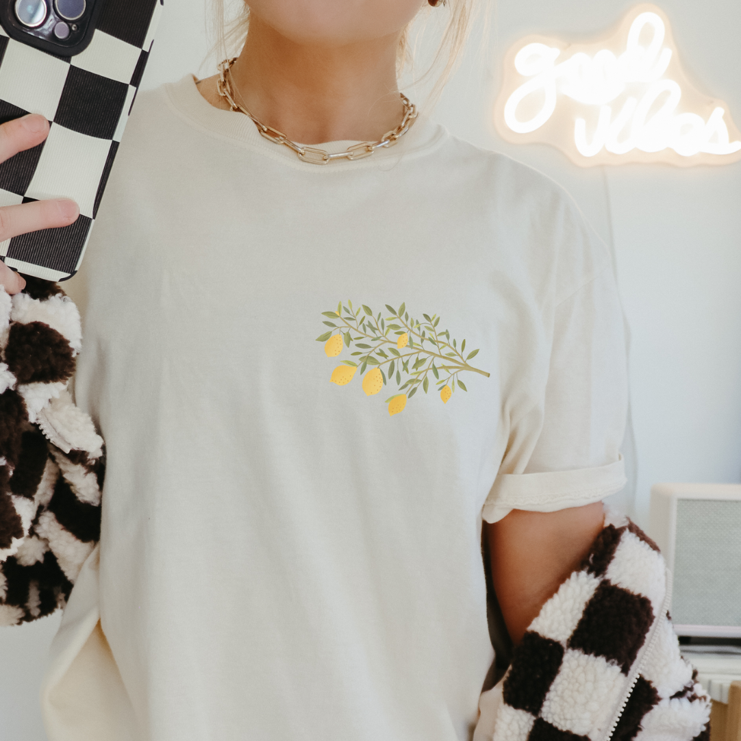 T-Shirt Zitronenzweig BIOBAUMWOLLE Kleine Zitrone - Geschenk Sommer Shirt Cottagecore