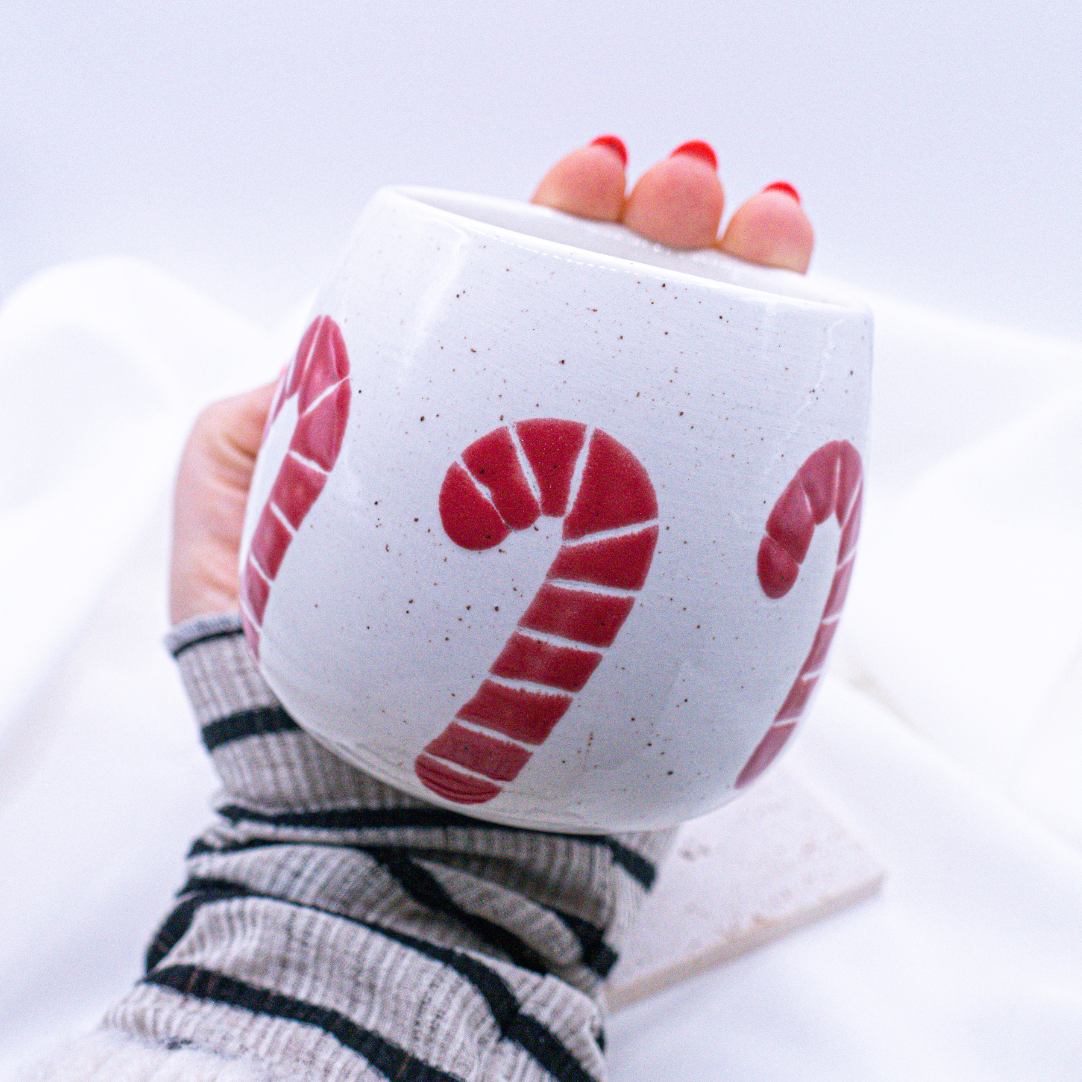 Tasse Zuckerstange handbemalt Weihnachten - Weihnachtsbecher Kaffeetasse Candy Cane