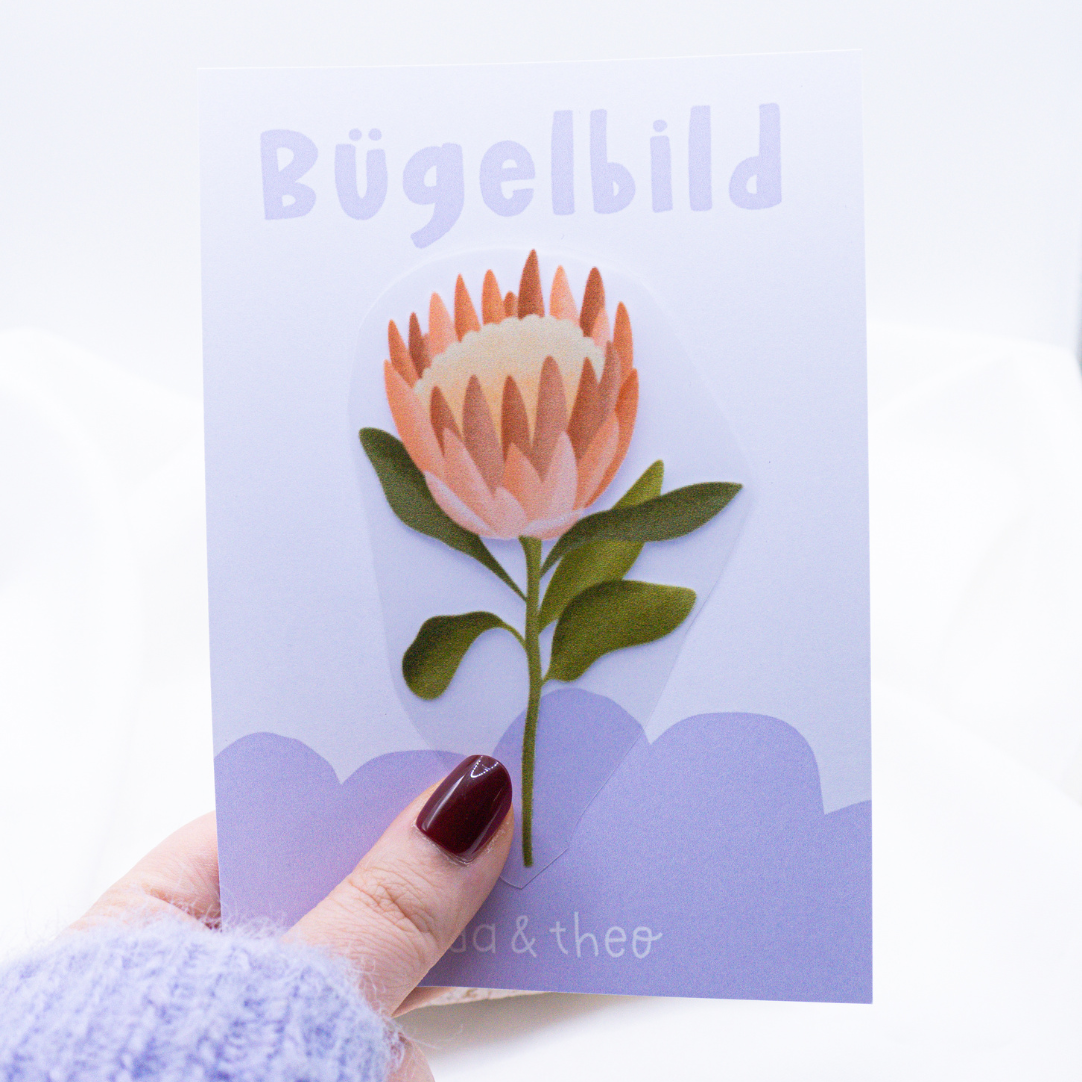 Bügelbild Protea Pflanze Aufnäher Blüte - Geschenk Shirt verzieren Iron On Patch - Boho Plant