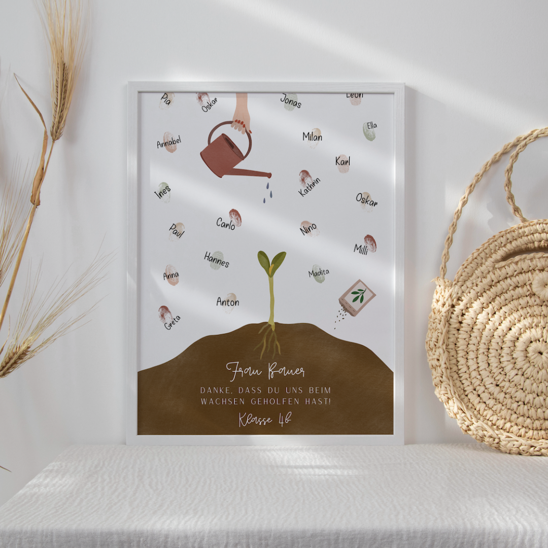 Abschiedsgeschenk Lehrer Wachsen - Fingerabdruck Poster Erzieherin Grow