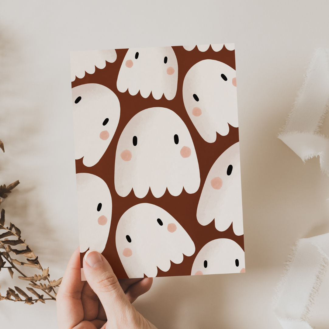 Postkarte Geist Halloween Geister - süße Herbst Grußkarte - Halloweenkarte Herbst