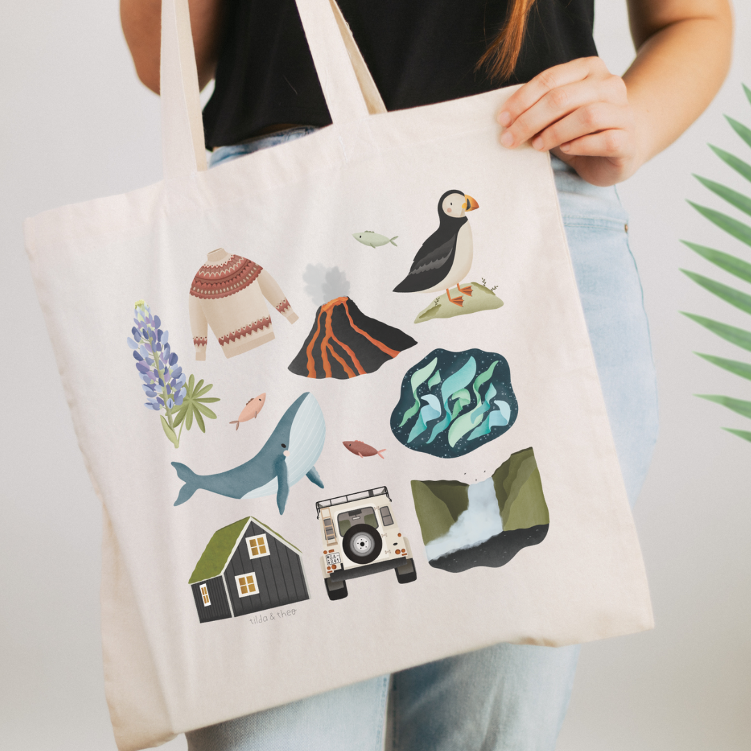 Stofftasche Island - Jutebeutel Skandinavien Einkaufstasche Reise