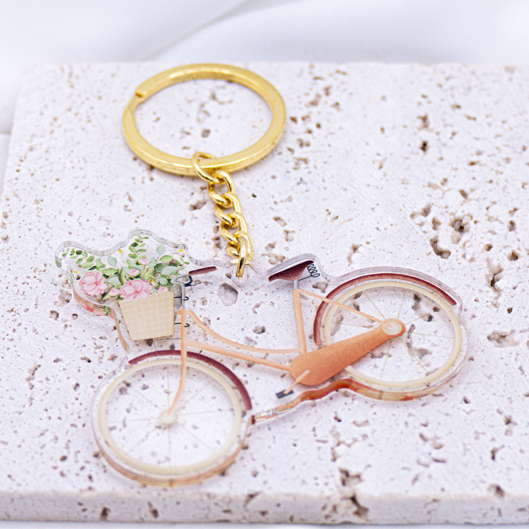 Schlüsselanhänger Fahrrad Blumenkorb Acryl - Geschenk Einzug Frühling