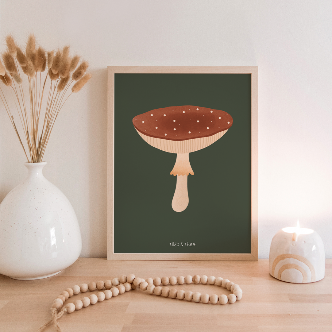 Poster Herbst Pilz Kunstdruck Fliegenpilz - Wanddeko Herbst Herbstposter
