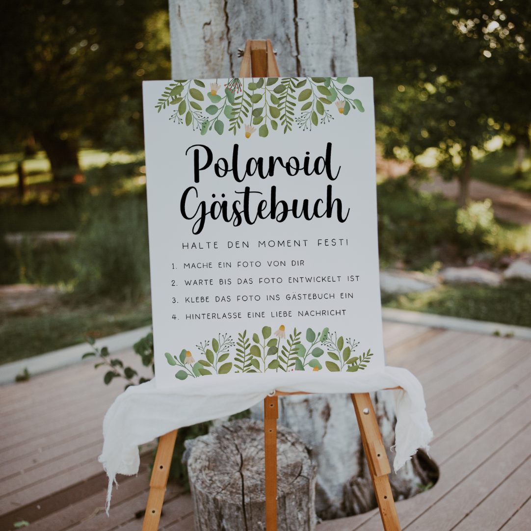 Schild Hochzeit Polaroid Gästebuch Eukalyptus - Hochzeitsdeko Schilder Gästebuch