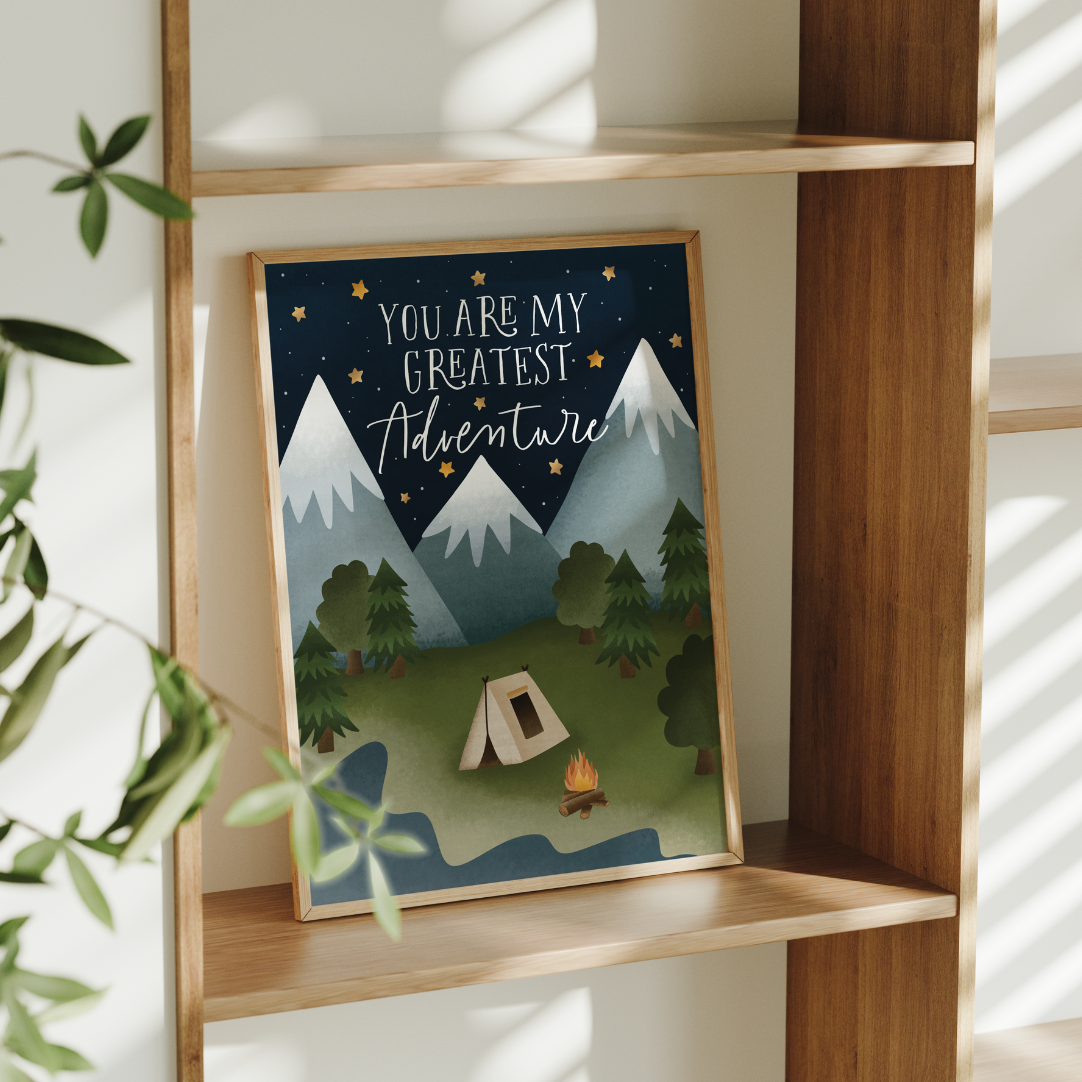 Poster Abenteuer Liebe "you are my greatest adventure" - Berge Zelt Camping Kunstdruck Reise