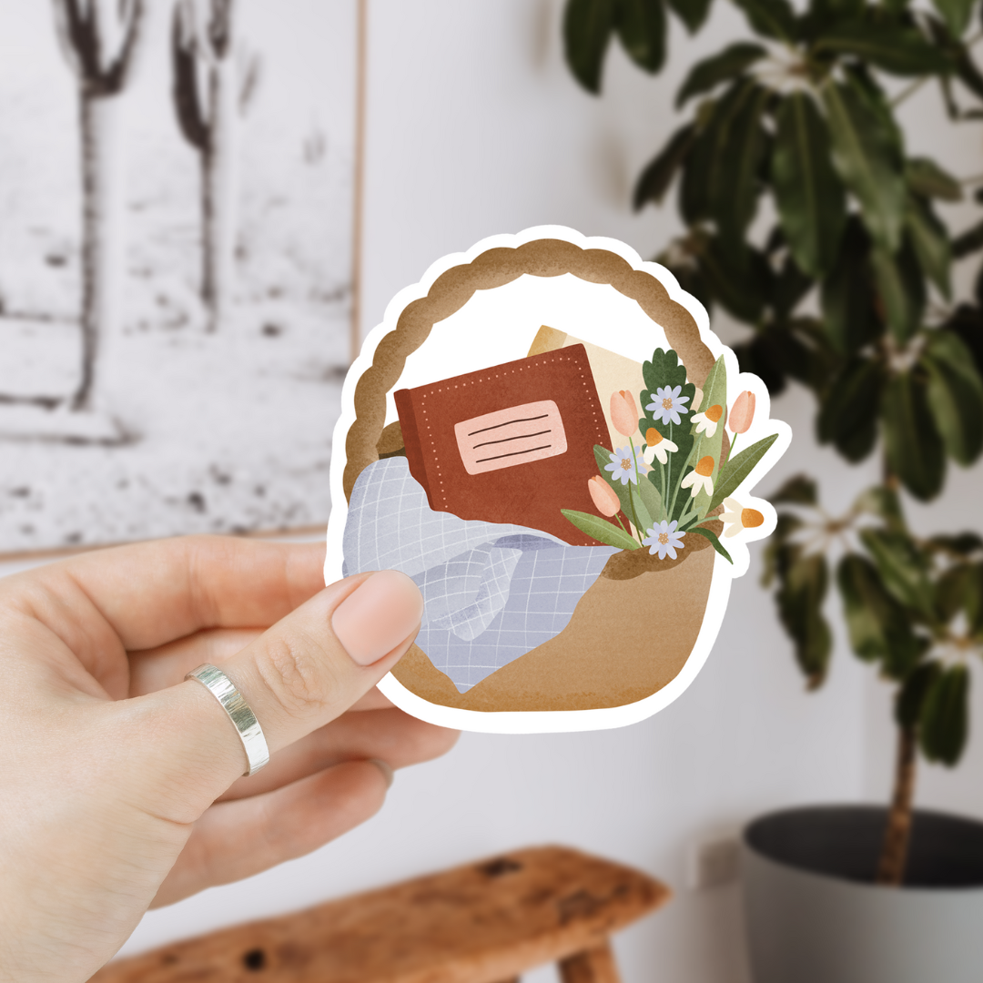 Sticker Buch Korb mit Büchern Vinyl - Aufkleber Book Store Kiss Cut
