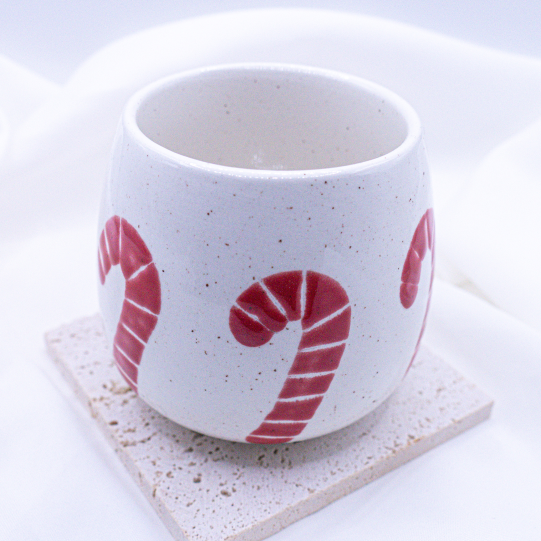 Tasse Zuckerstange handbemalt Weihnachten - Weihnachtsbecher Kaffeetasse Candy Cane