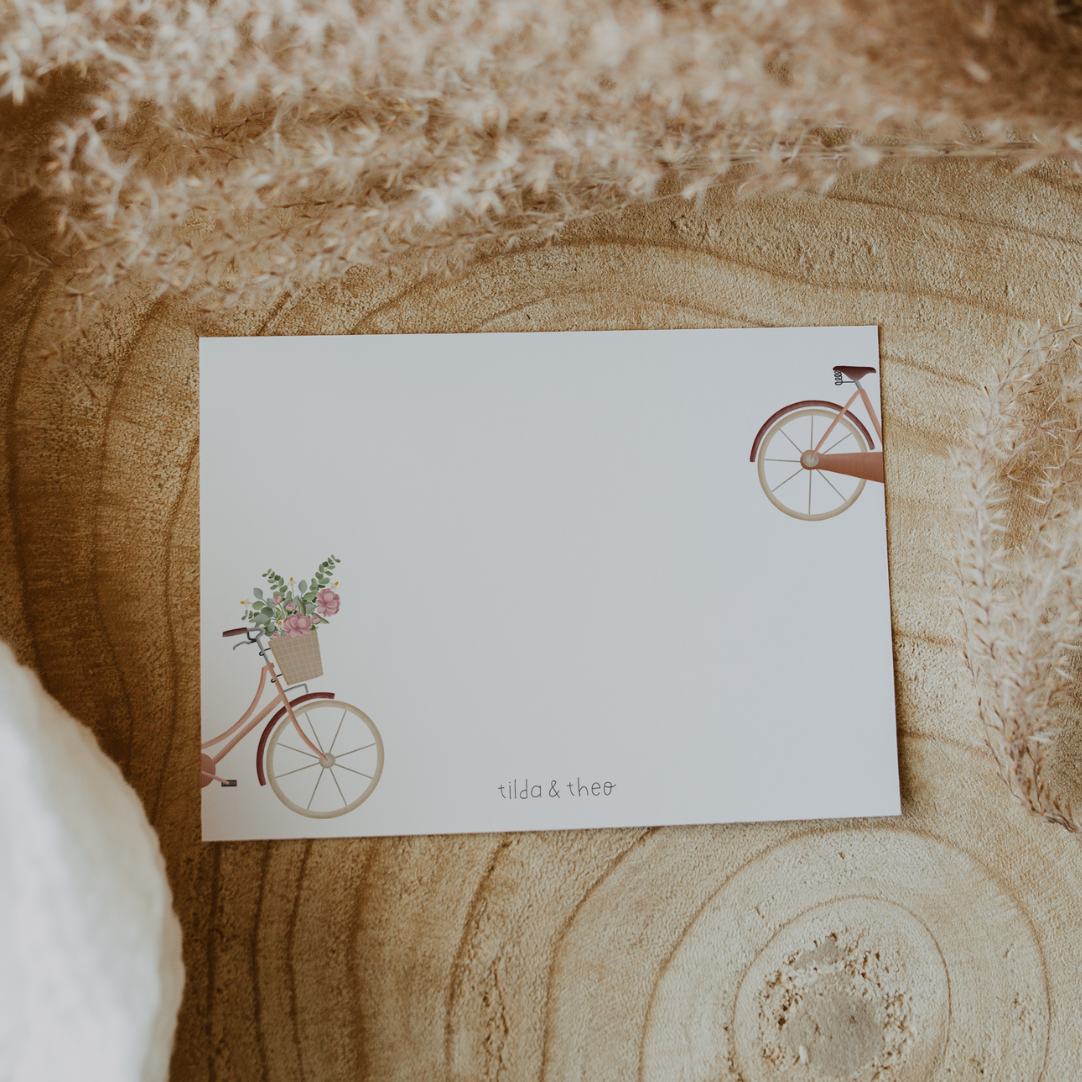 Postkarte Fahrrad mit Blumenkorb - Grußkarte Frühling Geburtstag - Vintage Fahrrad