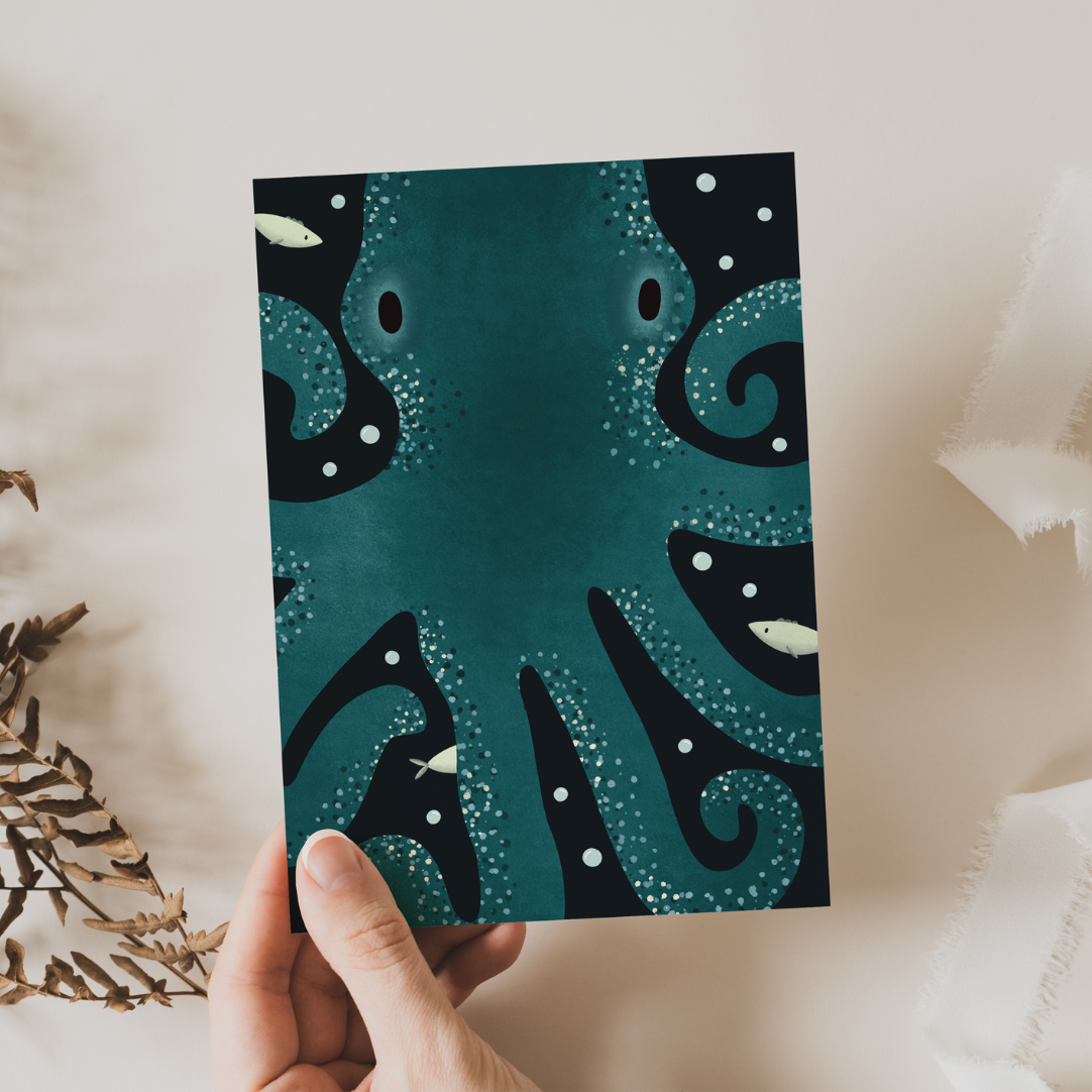 Postkarte Krake Meerestier Ozean - Kinderkarte Meer Oktopus - Kraken Grußkarte