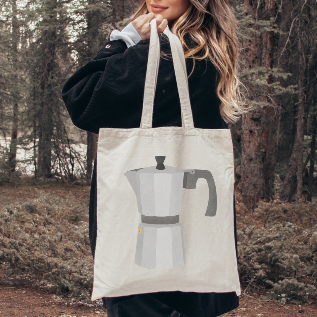 Stofftasche Kaffee French Press - Jutebeutel Tasche Kaffeekanne