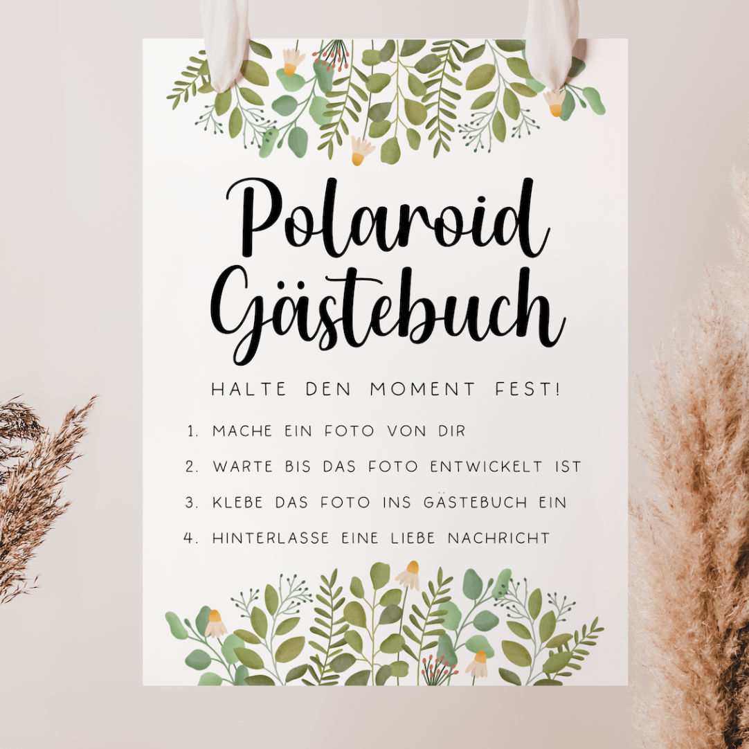 Schild Hochzeit Polaroid Gästebuch Eukalyptus - Hochzeitsdeko Schilder Gästebuch