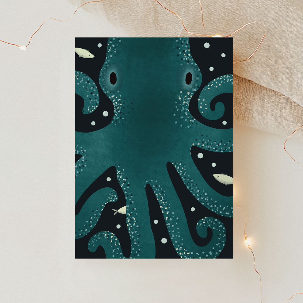 Postkarte Krake Meerestier Ozean - Kinderkarte Meer Oktopus - Kraken Grußkarte