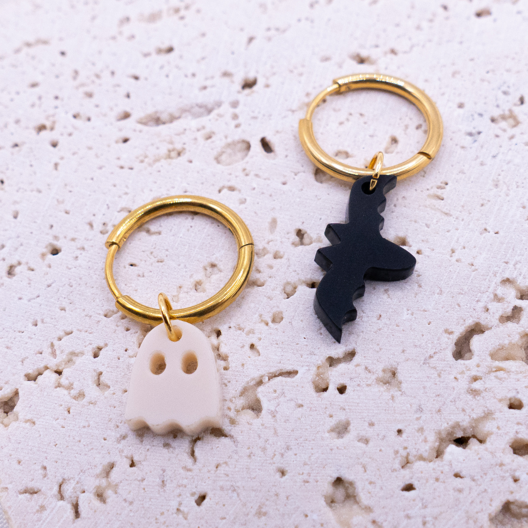 Ohrringe Fledermaus Geist Creolen Halloween - leichte Ohrstecker Herbst Geister Drache