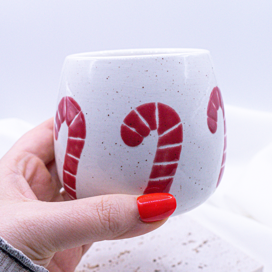 Tasse Zuckerstange handbemalt Weihnachten - Weihnachtsbecher Kaffeetasse Candy Cane