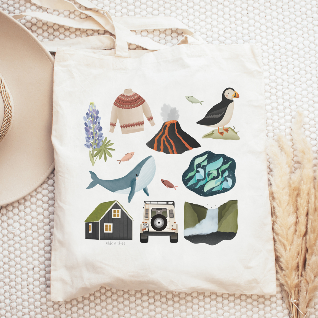 Stofftasche Island - Jutebeutel Skandinavien Einkaufstasche Reise